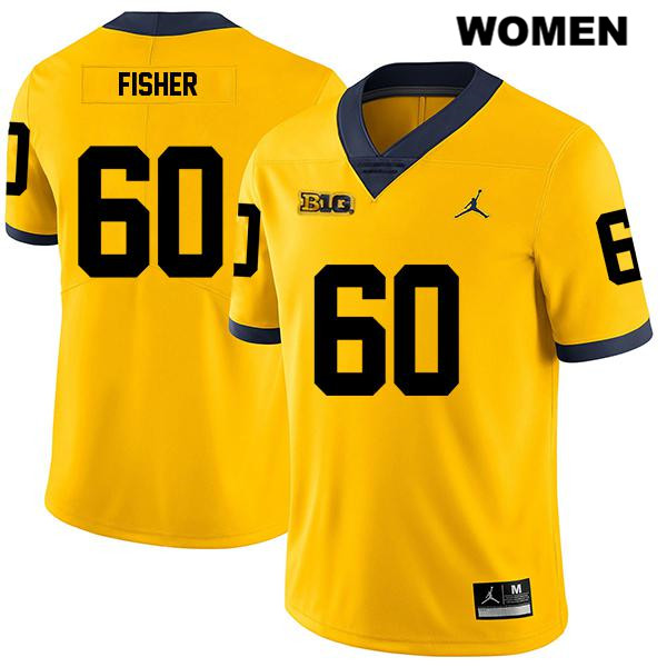 Women's NCAA Michigan Wolverines Luke Fisher #60 Yellow Jordan Brand Authentic Stitched Legend Football College Jersey VY25U18RR